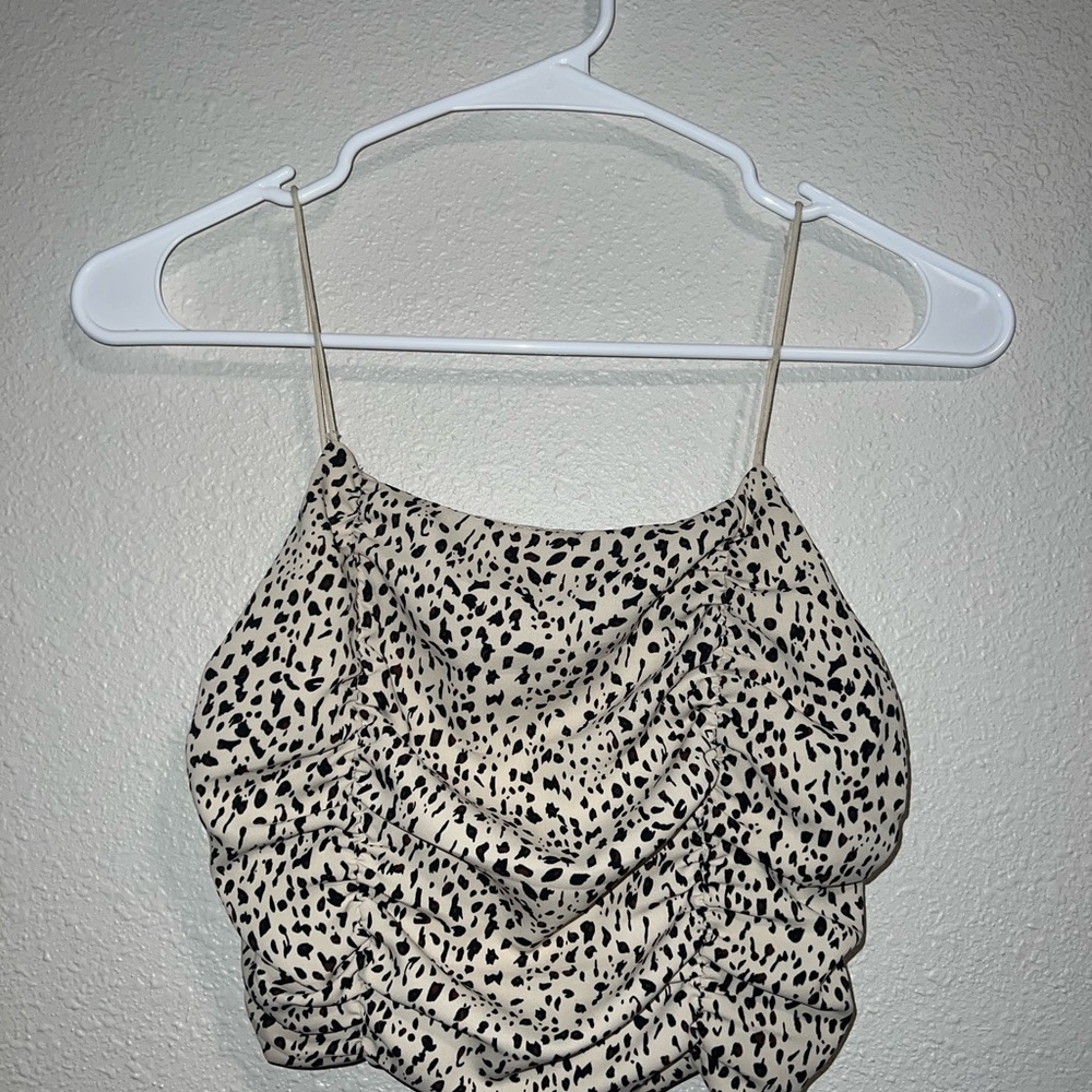 PacSun Cream and Brown Ruched Camisole Tank Top